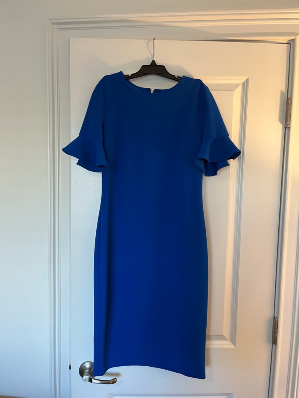 Calvin Klein Cobalt Blue Midi Dress with Ruffle Sleeves